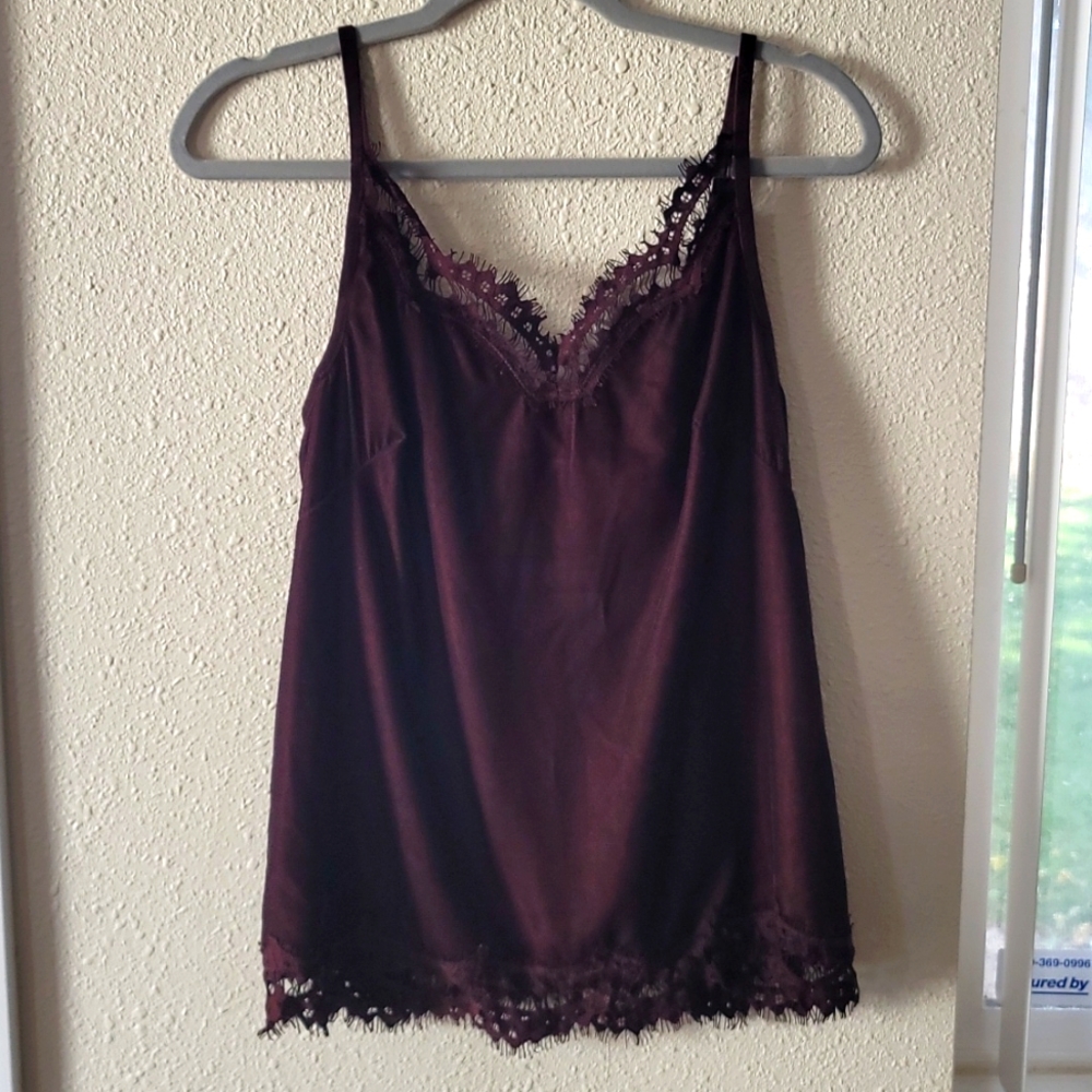 Vintage plum velvet tank with lace embroidery